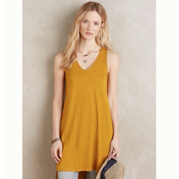 Anthropologie Akemi + Kin Longview Tunic Tank Top Mustard Yellow Sleeveless XS - Picture 2 of 8